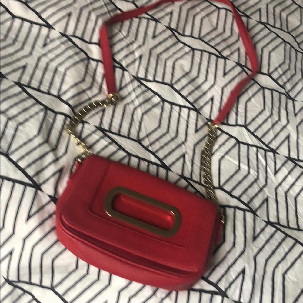Banana Republic Red and Gold Chain Detail Purse